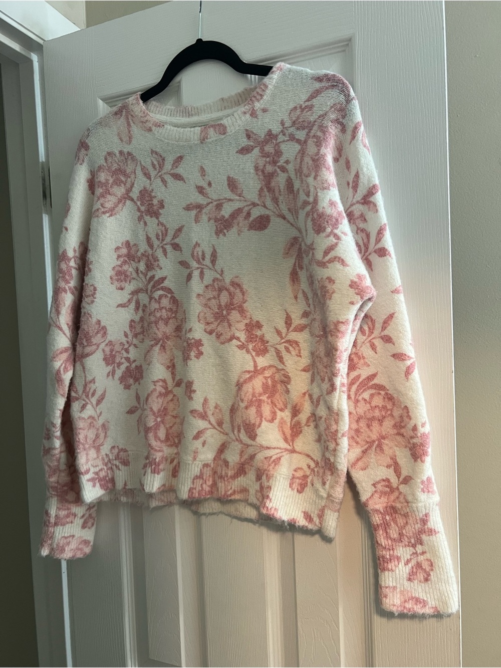 Joie White Sweater with Pink Floral Print